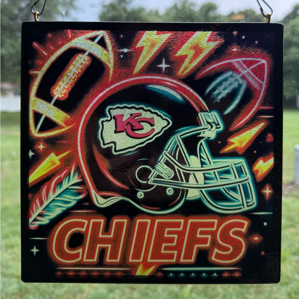 Chiefs Football Sublimated Glass Sun Catcher with Red and Black Design